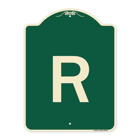 Designer Series Sign With Letter R, Green & Tan Heavy-Gauge Aluminum Architectural Sign